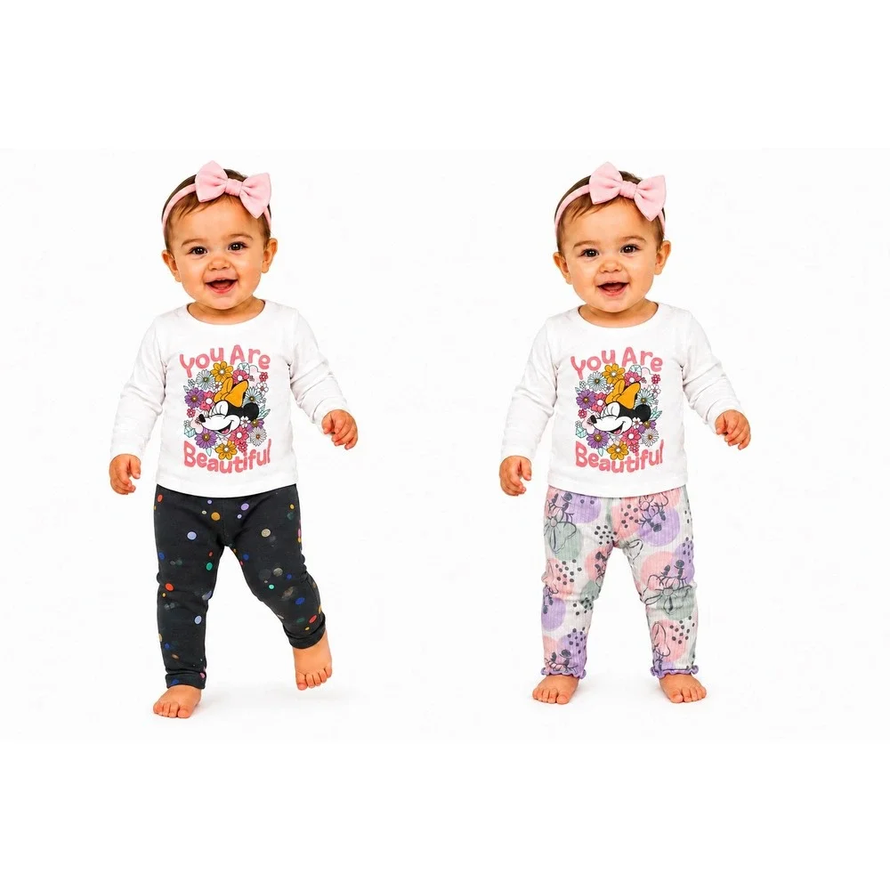 Disney Jumping Beans Cat & Jack Outfit Set Baby Girl 12M White Minnie Mouse 3 Pc